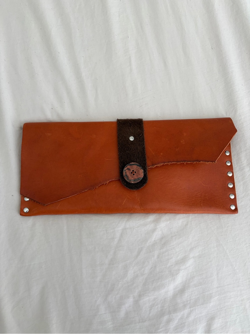 Artisan Cognac Leather Studded Envelope Clutch